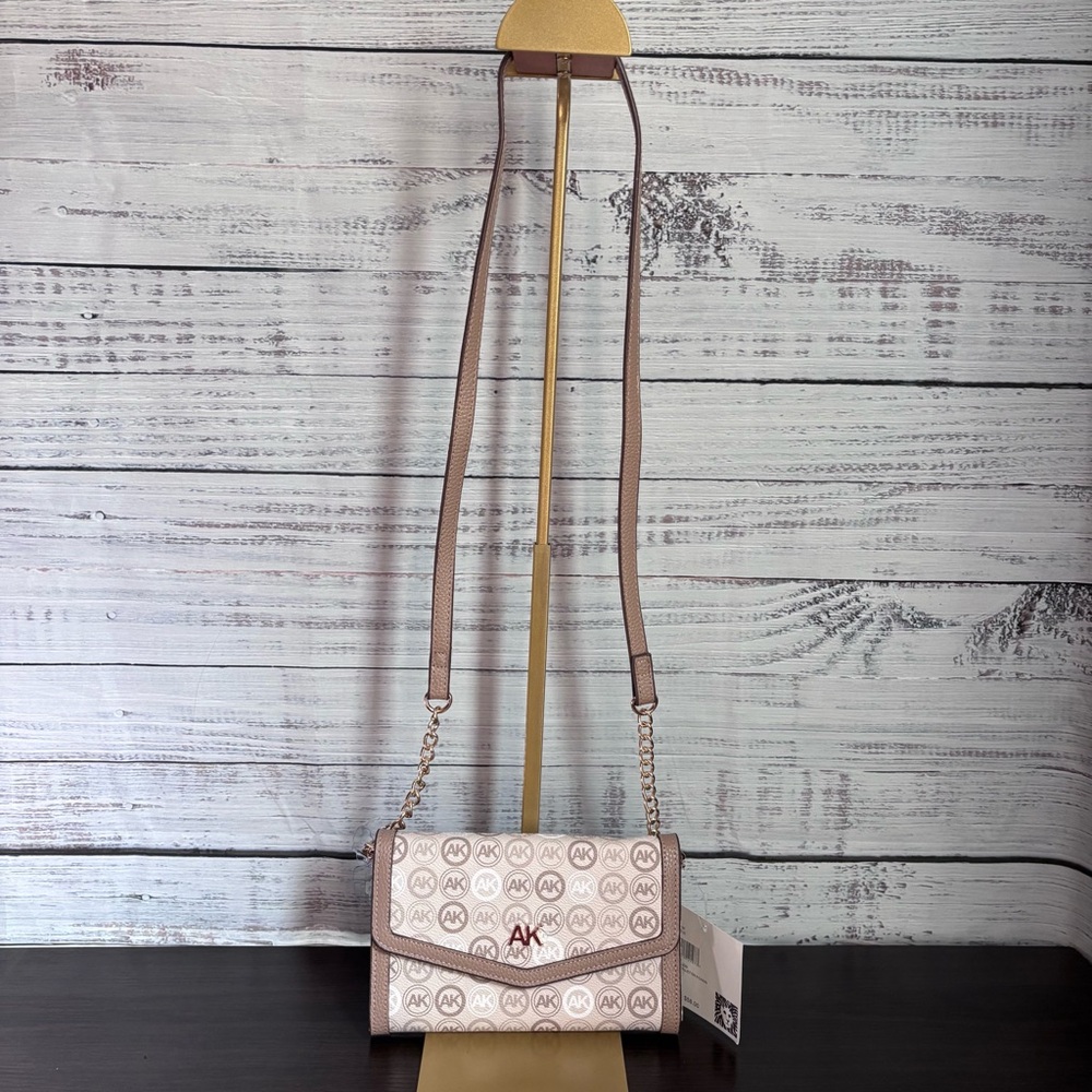 Anne Klein Beige Crossbody Bag with Logo Pattern